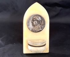 Vintage Italian holy water font with Pope Pius Xi plaque signed Tschudin