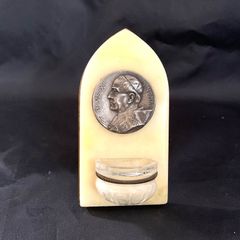 Vintage Italian holy water font with Pope Pius Xi plaque signed Tschudin