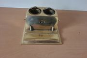 Antique brass inkwell and desk calendar set