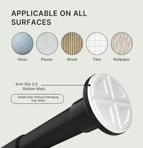 No Drill Curtain Pole Matte Black, Extendable Curtain Poles 50-80 cm 25 mm Diameter, Heavy Duty Tension Pole No Drilling - for Bedroom, Kitchen and Small Window