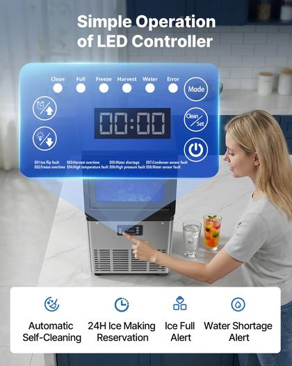 Commercial Ice Maker Machine 36 kg/24h with 6 kg Storage Capacity, Countertop/Freestanding/Under Counter