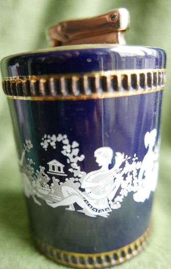 Vintage Colibri Cobalt Blue Ceramic Gas Table Lighter from Italy, Hand-Painted Greek Motif Cigarette Lighter, Home Decor, Perfect Gift