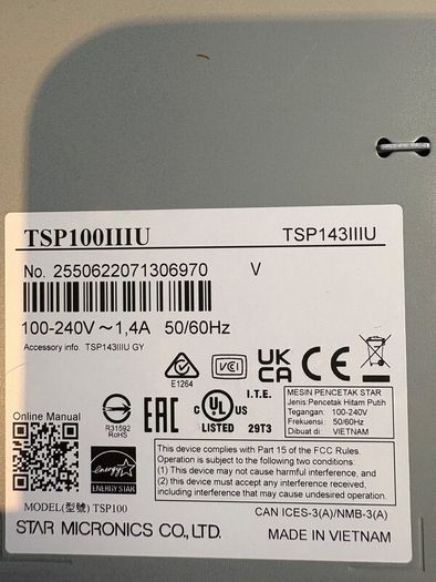 Star TSP143IIIU USB Receipt Printer, Untested