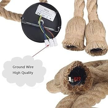 Chandelier Pendant Novelty Rope, Vintage Loft Chandelier Hanging Lighting Lamp Rope Pendant Lamp Ceiling Lamp, Hemp Rope and Bamboo Pendant Lights Suspension Country Style 60CM