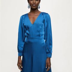 Jigsaw hammered satin blue midi dress