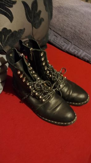 Price drop Zara Trafaluc Black Leather Combat Boots Size EU 39