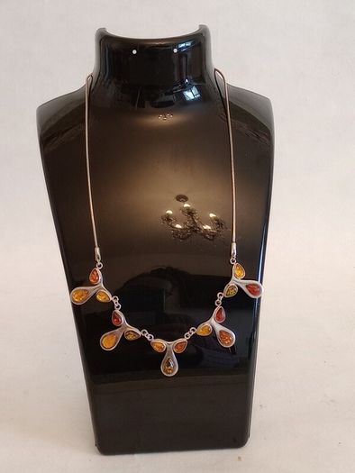 Vintage Sterling Silver and Amber Necklace