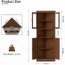 Tall Corner Storage Cabinet with Barn Doors, 5-Tier Farmhouse Corner Cabinet for Living Room, 2 Wooden Doors,2 Glass Door and 5 Shelves, Space Saving Freestanding Sideboard for Home, Kitchen,Brown Image 2