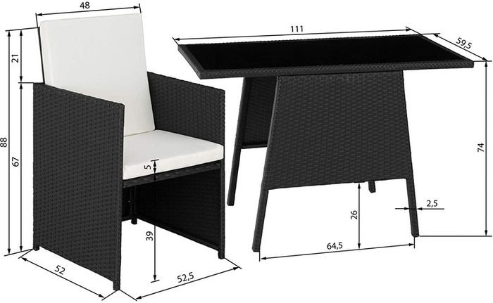 Folding Polyrattan Set for 2 People 2 Chairs and 1 Table with Glass Top  PRICE