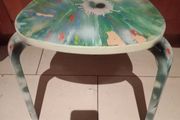 Damian Hirst Style Spin Painted Artek Stool/Side Table.
