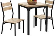 3 Pieces Compact Dining Table 2 Chairs Set Wooden Metal Legs Bistro cafe Kitchen Breakfast Bar Home Furniture, Light Wood Grain