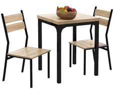 3 Pieces Compact Dining Table 2 Chairs Set Wooden Metal Legs Bistro cafe Kitchen Breakfast Bar Home Furniture, Light Wood Grain