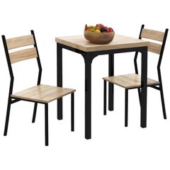 3 Pieces Compact Dining Table 2 Chairs Set Wooden Metal Legs Bistro cafe Kitchen Breakfast Bar Home Furniture, Light Wood Grain