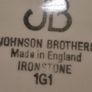 Rare find 15 pieces set Johnson Brothers Ironstone, Pattern 1H1, Vintage Set Of 4 cups and saucers with side plates ,milk jug ,sugar bowl and large oval platter plate Swirl Edge, Platinum Trim Image 6