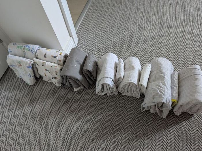 Cot/toddler 140x70cm 3x duvets, 6x covers, 2x sheets, mattress, 3x Pillow and 6x cases
