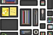 24pcs Drawer Organiser Set, Office Desk Drawer Dividers, Makeup Trays Plastic, Black Dresser Storage Bins Separation Box for Bathroom, Toolbox, Cosmetic, Jewelries and Gadgets, Bedroom