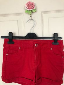 Girls Red Denim Shorts