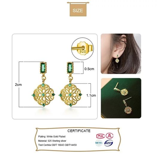 Charm earrings 925 Sterling Silver Flower Green