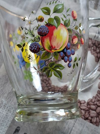 1950s Glass Juice Jug Large Vintage Pitcher with Fruit Floral Pattern no chips or cracks