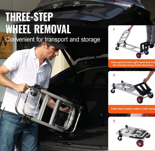 Aluminum Hand Truck 2 in 1 Heavy Duty Folding Dolly Cart 181kg Capacity