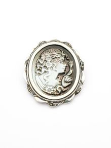 Vintage 925 Silver Carved Cameo Brooch