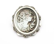 Vintage 925 Silver Carved Cameo Brooch