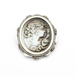 Vintage 925 Silver Carved Cameo Brooch