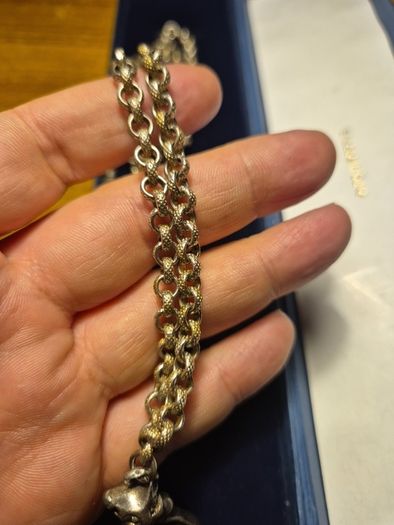 Vintage Stamped Sterling Silver Heavy Elaborate Chain and Cat Pendant