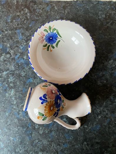 Small Handmade Hand Painted Pottery Bowl & Jug