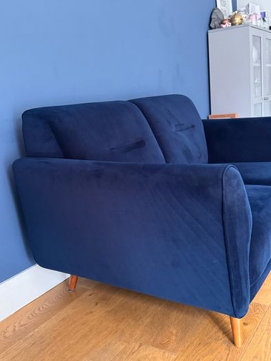 Navy velvet two seater sofa
