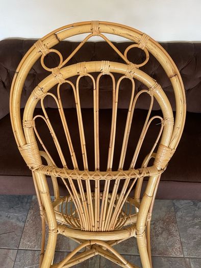 Vintage Franco Albini Style Cane and Bamboo Wicker Chair Mid Century Modern Boho