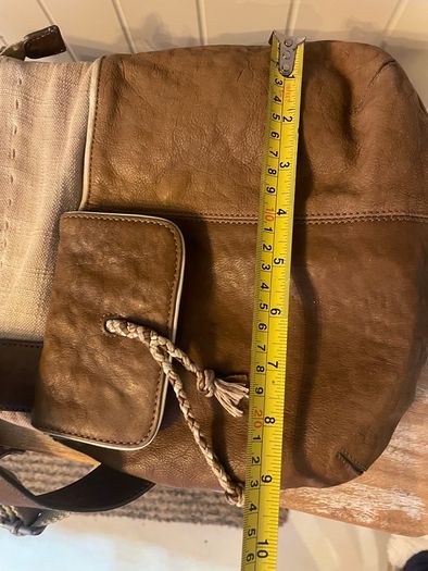 Radley brown leather and beige canvas crossbody bag