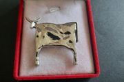 Minimalist Silver Tone Bull Brooch Modernist Abstract Cow Pin  Hand-Hammered Finish Unique Farm Animal Jewelry