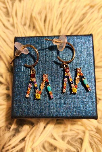 Initial M Monogram Crystal-Studded Rainbow Earrings