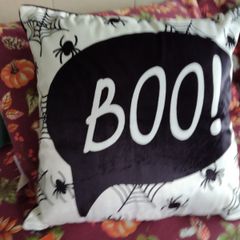 Bedlam Brand Boo Halloween Cushion in Black