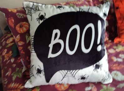Bedlam Brand Boo Halloween Cushion in Black