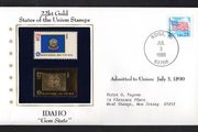 1988 USA Idaho "Gem State" 22kt Gold Replica of the 1976 United States Flag Stamps showing 25c US flag definitive tied Boisse, Idaho (state capital) illustrated cover