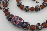 Antique Venetian African Style Skunk Eyes &amp; Brown Glass Beads Necklace