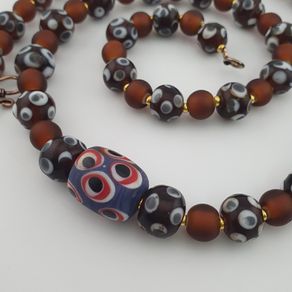 Antique Venetian African Style Skunk Eyes & Brown Glass Beads Necklace