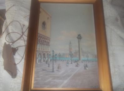 a antique  oil painting of st marks sq,venise signed antinotto