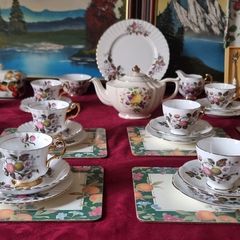47 Piece Royal Imperial Bone China Tea Set With Mixed Fruit Garden Collection For 10 Person Setting
