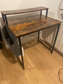 Industrial style desk with monitor shelf and side storage