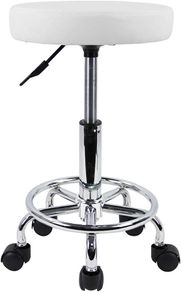 PU Leather Round Rolling Stool with Foot Rest Swivel Height Adjustment Medical Spa Drafting Salon Tattoo Work Office Massage Stools Task Chair Small (FREE POSTAGE)