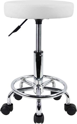 PU Leather Round Rolling Stool with Foot Rest Swivel Height Adjustment Medical Spa Drafting Salon Tattoo Work Office Massage Stools Task Chair Small (FREE POSTAGE)