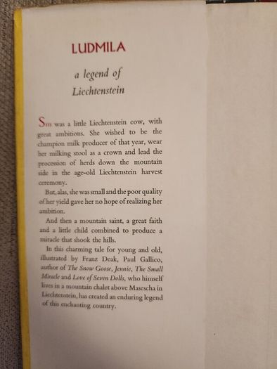 Paul Gallico Books. Ludmila. A Legend Of Liechtenstein,coronation, And The Small Miracle. First edition.35