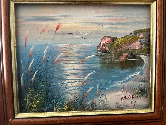 Vintage Oil painting coastal seascape