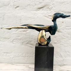 Sculpture Of A Sitting Lady (32cm, 4kg) - Bronze, Marble, Signed