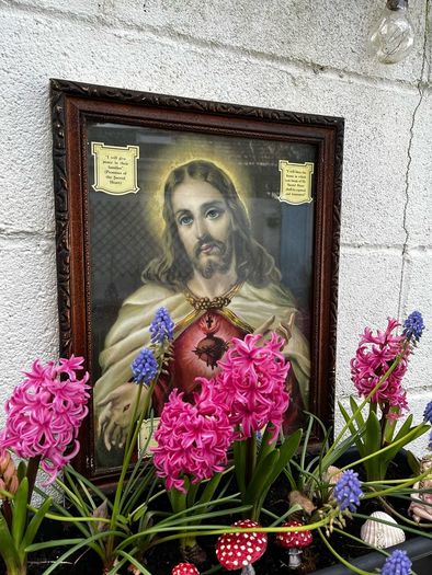 Antique Sacred Heart of Jesus Chromolithograph Framed c.1930s