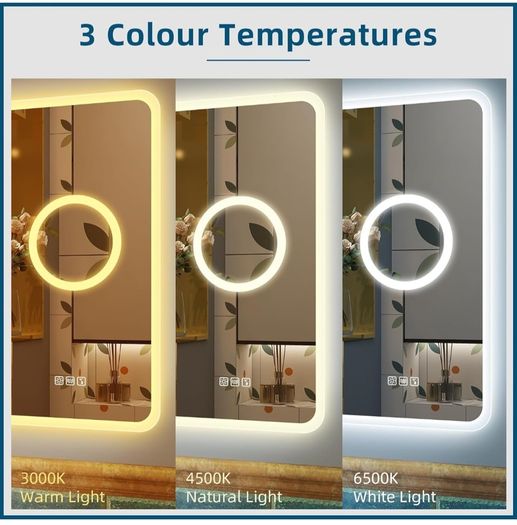 LED Bathroom Mirror 100x70cm Bluetooth Antifog Makeup Vanity Demister Speakers Dual Led Memory Function
