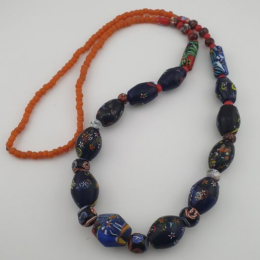 Vintage Venetian Style Floral & African Glass Beads Necklace